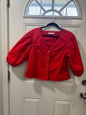 Preowned Tory Burch Red Puff-Sleeve Crop Top size 10